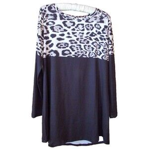 Nanu Long Sleeve Black and Animal Print Tunic Top Size M